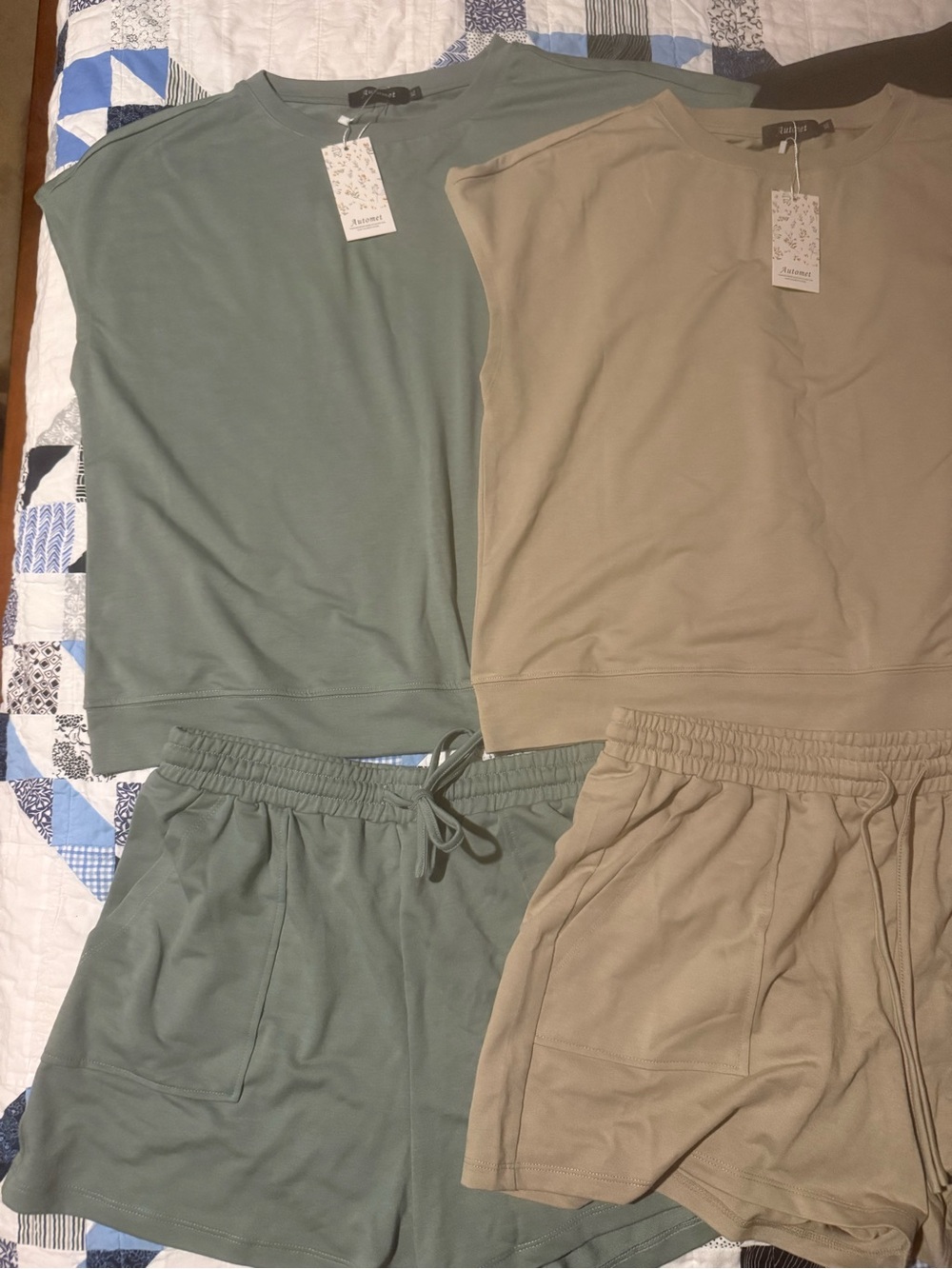 Lounge Set — Sage Green & Khaki & Black & Pink Shorts Set.